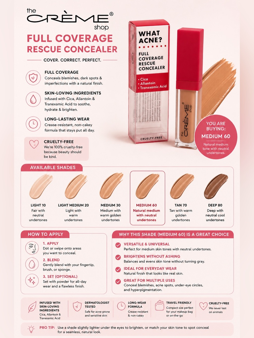 The Crème Shop What Acne Full Coverage Concealer Medium 60 - New